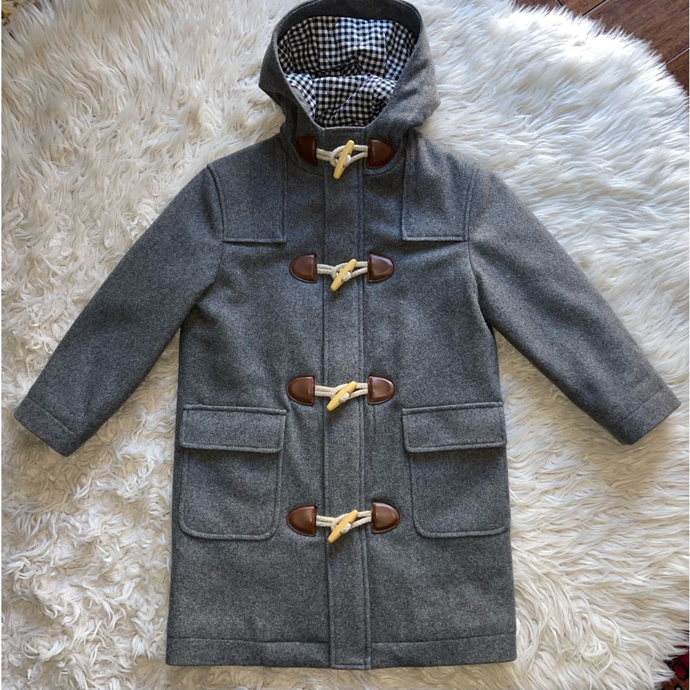 Brooks Brothers Boy’s Toggle Wool Bland Gray Hoodie Quilted Lined Coat.Size XS